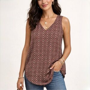 Lush Red and Black Patterned V-Neck Tank Top